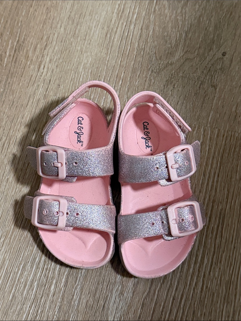 Cat & Jack Pink Glitter Double-Buckle Kids Sandals